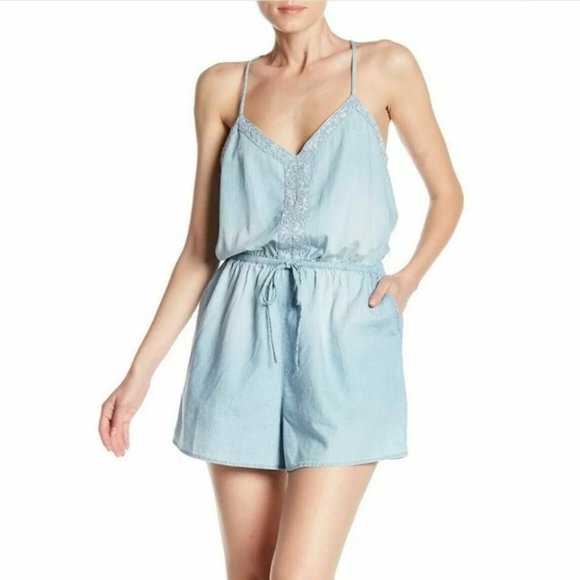 Melrose and Market Pants - Melrose And Market  Chambray Embroidered Romper